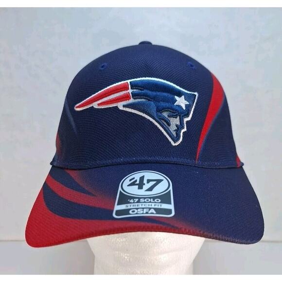 New England Patriots NFL Team Apparel Stretch Fit Hat Cap '47 Blue Red OSFA - Picture 1 of 7